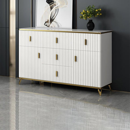 Glam Bedroom Stone Storage Chest Horizontal Chest in White with Drawers