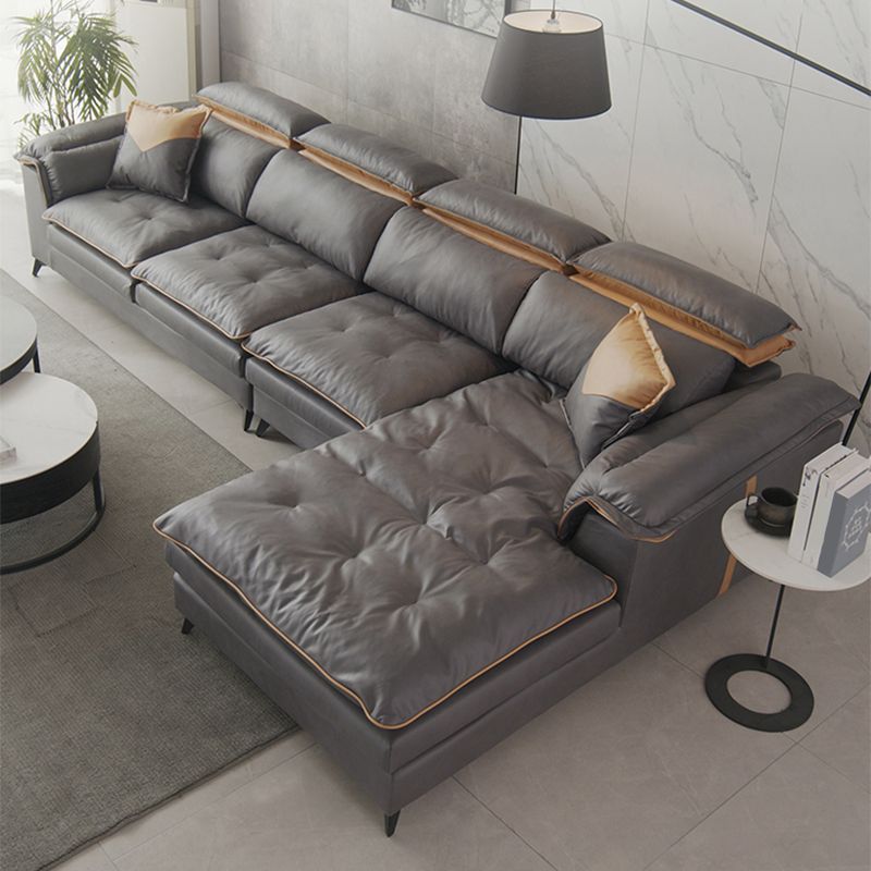 Grey Modern Tufted Sofa & Chaise Stain Resistant Sectional 41.33" H Clearhalo 'furn' 'furn_sectionals' 'Furniture' 'Living Room Furniture' 'Sectionals' 1200x1200_9862aa63-8b1d-4813-9837-8dd16488e243