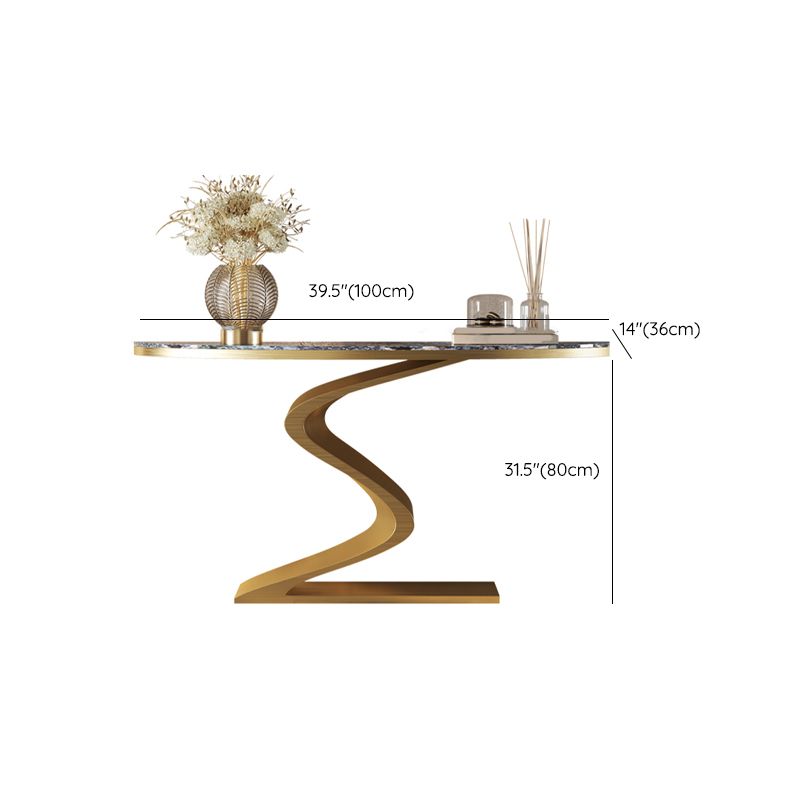 Glam Golden Console Accent Table with Half Moon Stone for Hall