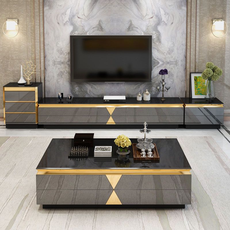 Glass TV Stand Console Enclosed Storage TV Console with Drawers Clearhalo 'furn' 'furn_tv_stands_entertainment_centers' 'Furniture' 'Living Room Furniture' 'TV Stands & Entertainment Centers' 'TV Stands & Media Storage Furniture' 'tv_stands_entertainment_centers' 1200x1200_9868a597-8f82-4bd4-b50e-5c9de157e1a6