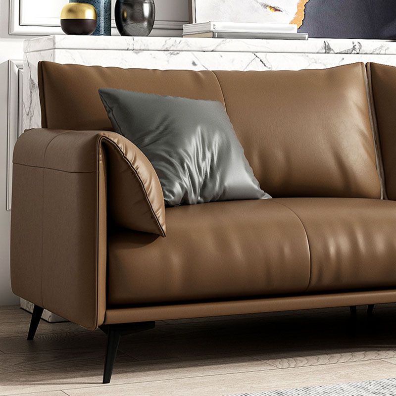 Wooden Leather/cowhide Brown Rectangular Sofa with Latex Upholstery Clearhalo 'furn' 'furn_sofas' 'Furniture' 'furniture_sofas' 'kitchen' 'kitchen_sofas' 'Living Room Furniture' 'Sofa' 'sofas' 1200x1200_9868f225-3610-4fbb-8ac7-db6f3b369f75