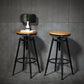 Black Metal Adjustable Height Bar Stool Solid Wood Armless Bar Stool