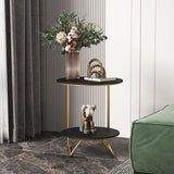 Modern Metal C Side Table Round Slate Side End Table with Shelf