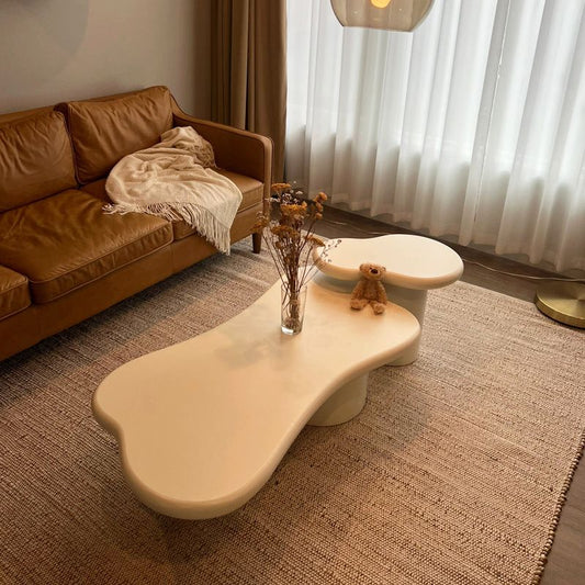 Scandinavian Cream Wood Coffee Table 2 Legs Irregular Cocktail Table Clearhalo 'Coffee & Accent Tables' 'Coffee Tables' 'coffee_tables' 'furn' 'furn_coffee_tables' 'Furniture' 'Living Room Furniture' 1200x1200_9872ba67-7416-4485-9fc6-ba88425d029a