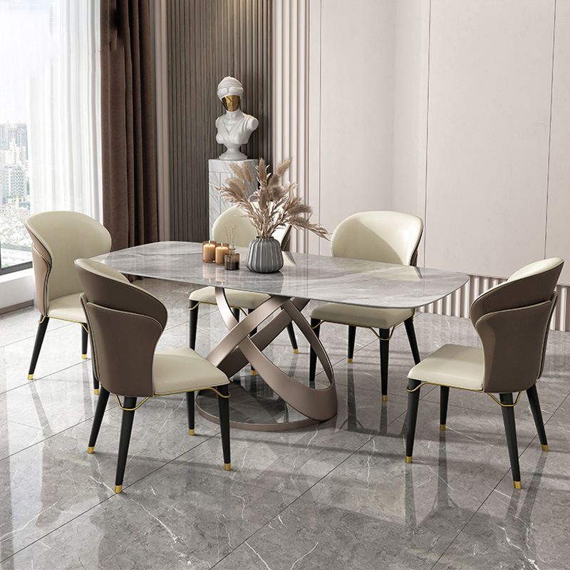 Glossy Gray Dinette Table with Metal Base Traditional Luxury Dining Table for Home Clearhalo 'Dining Tables & Seating' 'Dining Tables' 'dining_table' 'furn' 'furn_dining_table' 'Furniture' 'Kitchen & Dining Furniture' 1200x1200_98740d82-b5d8-4de0-8373-a62415473e0c