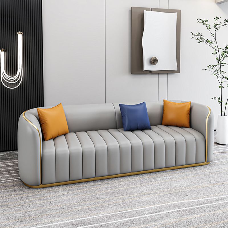 Tuxedo Arm Sofa in Grey/Blue Faux Leather Sofa with Metal Accent Clearhalo 'furn' 'furn_sofas' 'Furniture' 'Living Room Furniture' 'Sofa' 'sofas' 1200x1200_987488a0-70c0-418e-88ca-77a20962dc5e