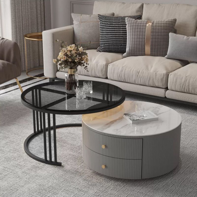 Modern Round End Table Living Room No Distressing Side Table with Drawers Clearhalo 'Coffee & Accent Tables' 'Coffee Tables' 'coffee_tables' 'furn' 'furn_coffee_tables' 'Furniture' 'Living Room Furniture' 1200x1200_98779f91-3e2f-44ee-b802-5eac21c4958e