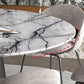 Contemporary Gray Marble Round Dining Table with Wooden Pedestal