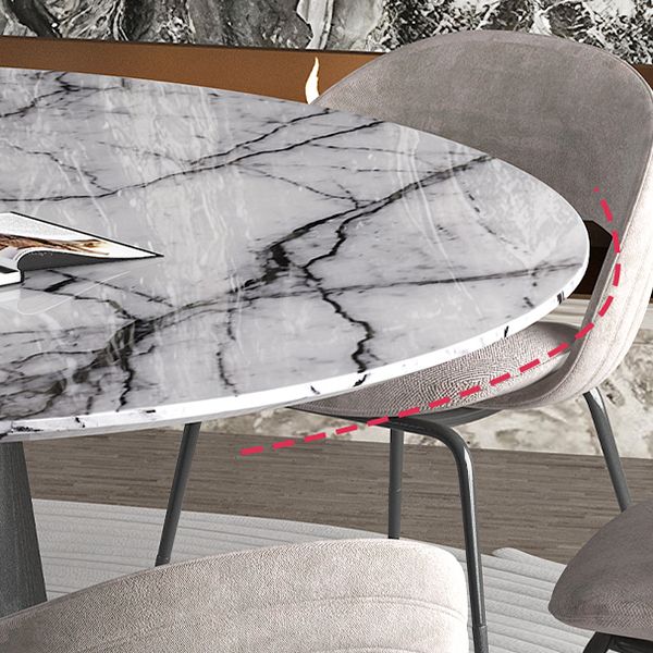 Contemporary Gray Marble Round Dining Table with Wooden Pedestal