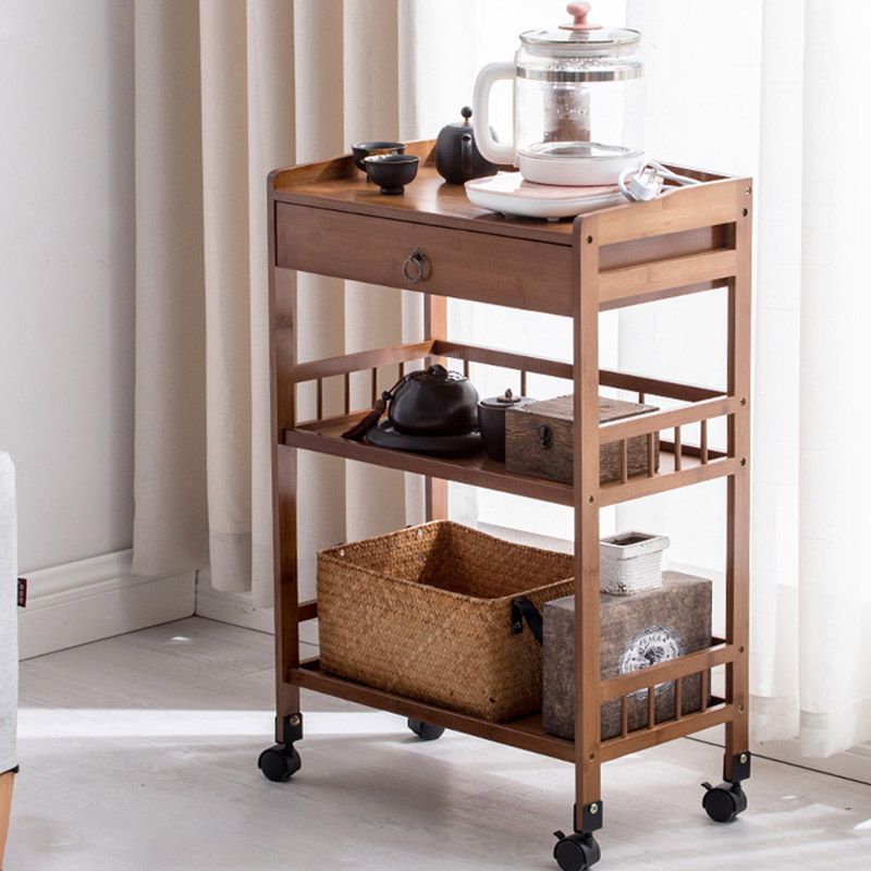 Modern Open Storage Kitchen Trolley Rolling Prep Table with Open Shelves