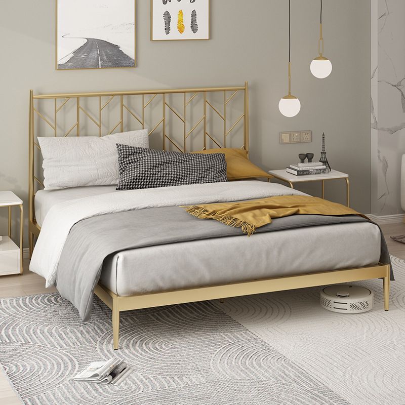 Glam-stijl gouden open frame bed met rechthoekige hoofdeinde in ijzer