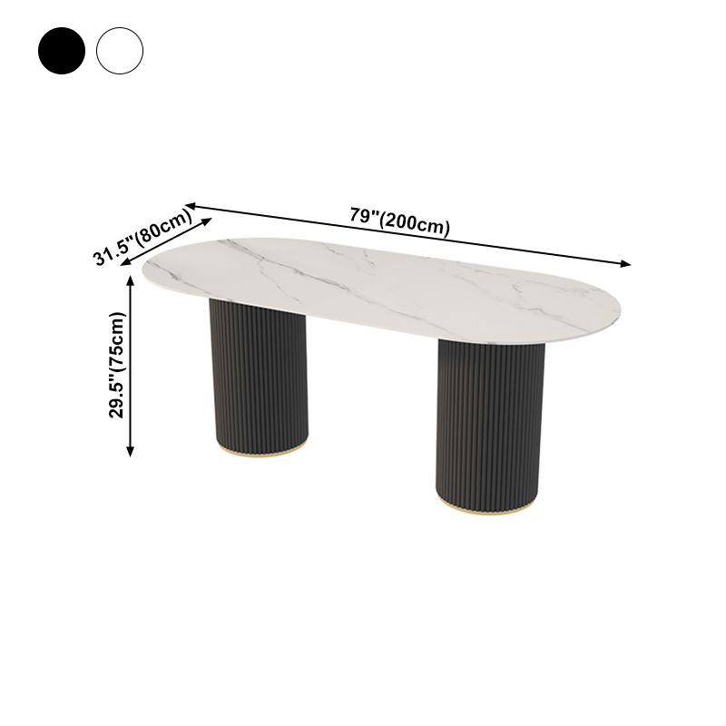 Sintered Stone Top Modern White Table for Restaurant Oval Table with Double Pedestal Base Clearhalo ' dining_table' 'Dining Tables & Seating' 'Dining Tables' 'furn' 'furn_dining_table' 'Furniture' 'furniture_dining_table' 'Kitchen & Dining Furniture' 'kitchen&dining_furn' 'kitchen' 'kitchen_dining_table' 1200x1200_987dfc92-c318-472b-9710-0f0858f5cedc