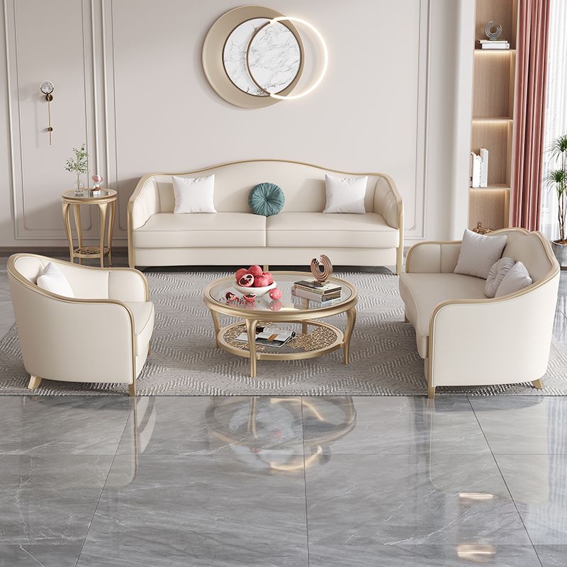 Contemporary Genuine Leather White Cushions Living Room Settee