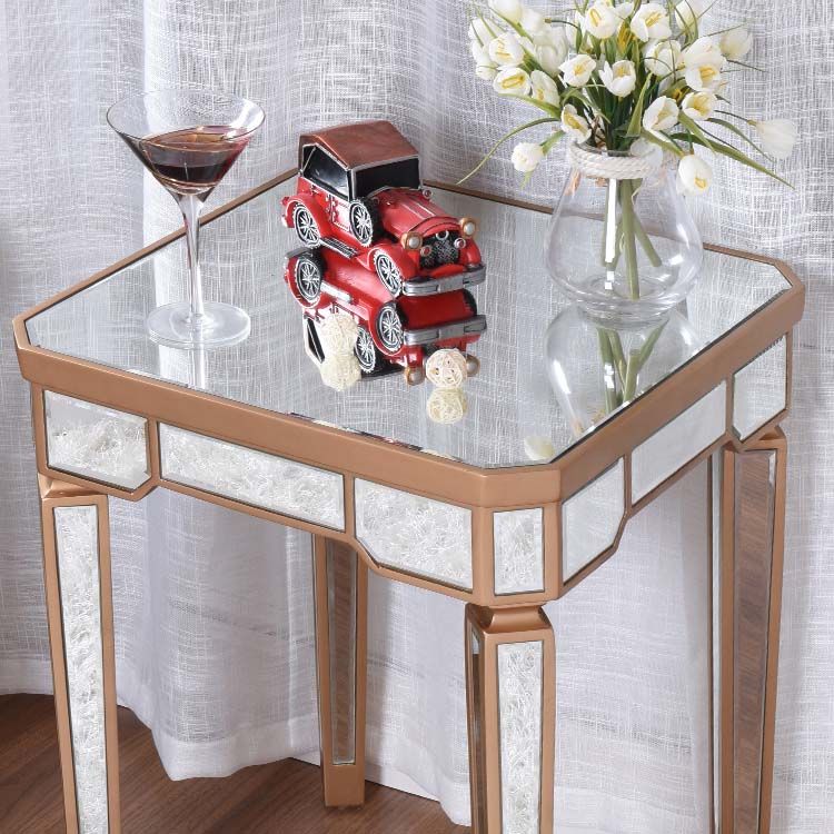 Modern de 25.6 "de altura 4 patas Mesa de vidrio cuadrada Top de vidrio superior