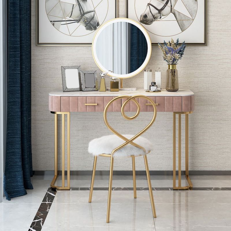 Glam 29.5" High Marble Vanity Dressing Table in Pink with Drawers