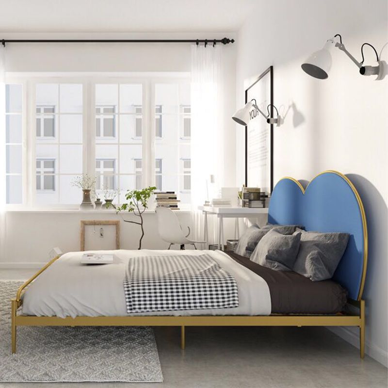 Letto a pannello in metallo, testiera imbottita a cuore, 79 pollici, colore cromo