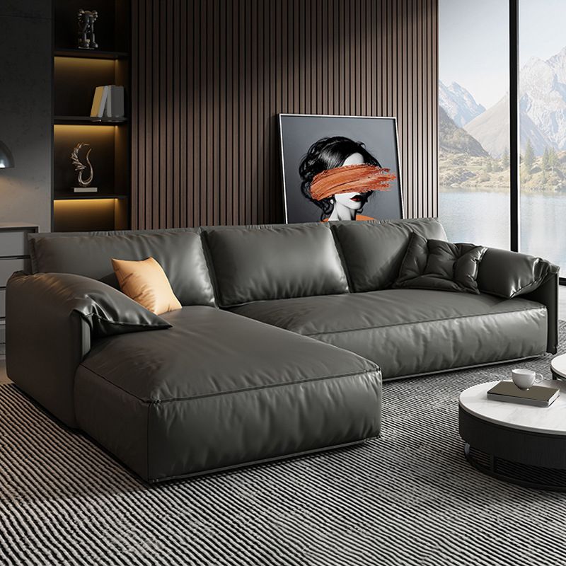 黒い本物の革のクッションバックセクション70 "木材の固定セクション