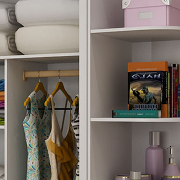 Contemporary White Wooden Wardrobe Freestanding Self Close Doors Wardrobe Armoire