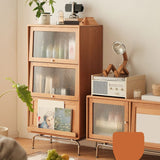 Natural Solid Wood Accent Chest 49.2" Tall Glass Paned Storage Cabinet