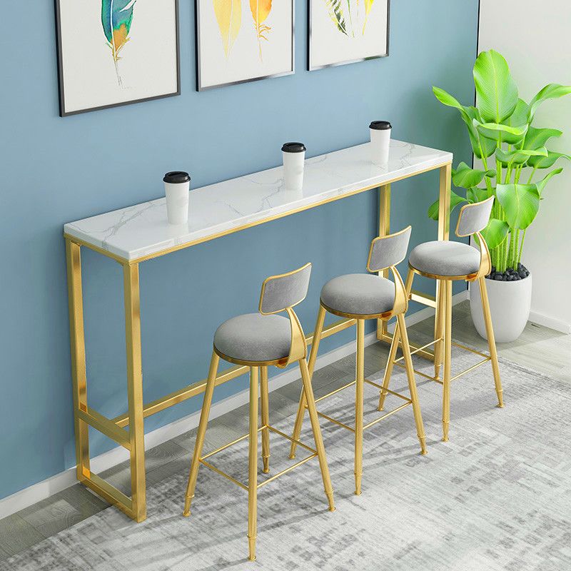 Glam White Marble Table with Rectangle Table Top Gold Trestle Table - 41.3" H Clearhalo 'Bar Furniture' 'Bar Tables' 'bar_tables' 'furn' 'furn_bar_tables' 'Furniture' 'furniture_bar_tables' 'Kitchen & Dining Furniture' 1200x1200_98972149-c414-4324-89ad-a26a6ac21bb0