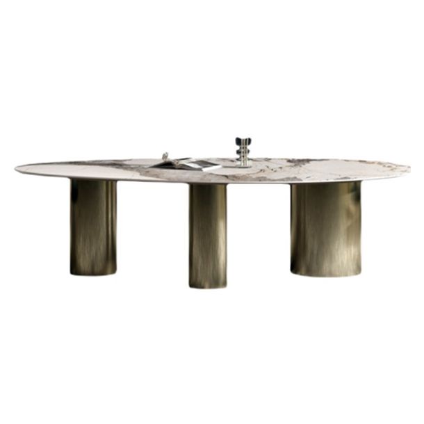 Oval Traditional Luxury Dining Table Sintered Stone Table with 3 Gold Legs Clearhalo ' dining_table' 'Dining Tables & Seating' 'Dining Tables' 'furn' 'furn_dining_table' 'Furniture' 'furniture_dining_table' 'Kitchen & Dining Furniture' 'kitchen&dining_furn' 'kitchen' 'kitchen_dining_table' 1200x1200_9897d0b3-8215-418a-b197-16b7a5203e38