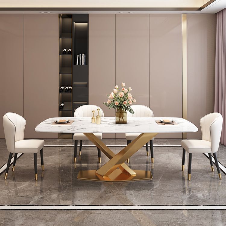 Modern Rectangle Sintered Stone Dining Table for 4/6 with Metal Base Dining Set for Restaurant Clearhalo 'Dining Room Sets' 'Dining Tables & Seating' 'dining_room_set' 'furn' 'furn_dining_room_set' 'Furniture' 'furniture_dining_room_set' 'Kitchen & Dining Furniture' 'kitchen&dining_furn' 'kitchen' 1200x1200_9898e67e-be0a-48b1-8198-2883b6ca165e