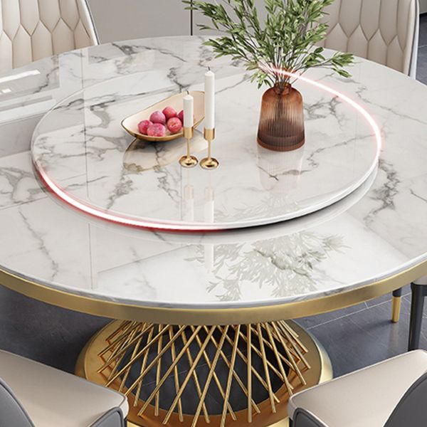 Rotatable Sintered Stone Top Round Table in White Glam Dining Table with Metal Pedestal Clearhalo ' dining_table' 'Dining Tables & Seating' 'Dining Tables' 'furn' 'furn_dining_table' 'Furniture' 'furniture_dining_table' 'Kitchen & Dining Furniture' 'kitchen&dining_furn' 'kitchen' 'kitchen_dining_table' 1200x1200_989c7e26-472c-4b35-bdec-1a185bf9d404
