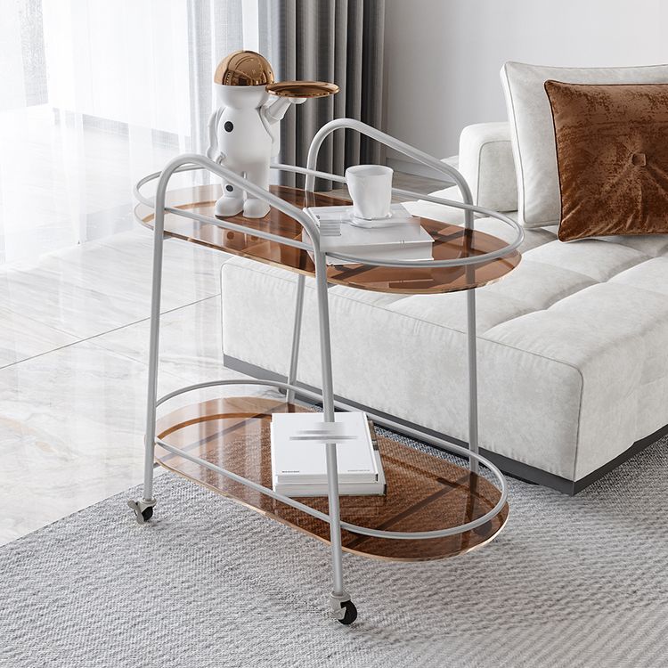 Metal Frame Glass Shelf Etagere Bookshelf with Caster Wheels,25.6"L x 13"W x 27.2"H Clearhalo 'Bookcases' 'furn' 'furn_bookcases' 'Furniture' 'furniture_bookcases' 'Office Furniture' 1200x1200_989e0194-61a6-4ebb-a5f8-28f1c9f7176f