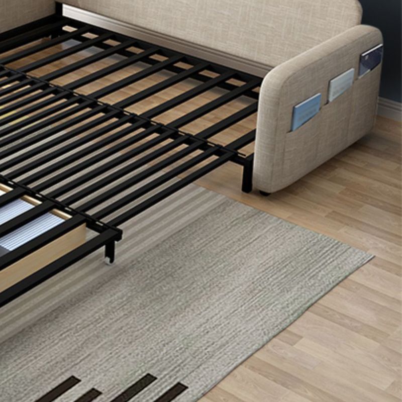 Eigentijdse katoenen blend vierkante armbank bed met kussens in bruin