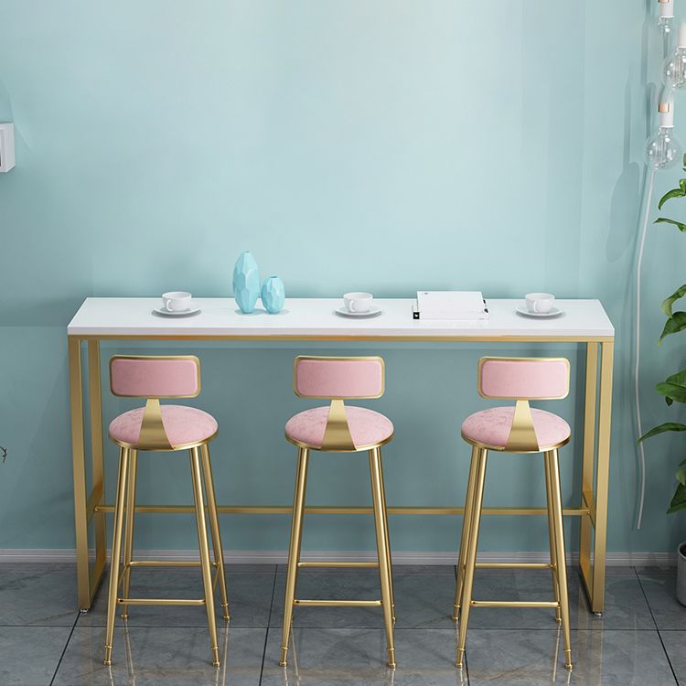 1/4 pièces Glam Glam Iron Bar Table Set Rectangle White Faux Marble Bistro Ensemble avec repose-pieds