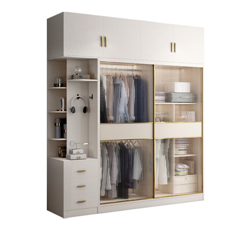 White Engineered Wood Wardrobe Closet Sliding Wardrobe Armoire Clearhalo 'Armoires & Wardrobes' 'armoires_wardrobes' 'Bedroom Furniture' 'furn' 'furn_armoires_wardrobes' 'Furniture' 1200x1200_98af404f-c0ea-4834-bece-a07f229e57d8
