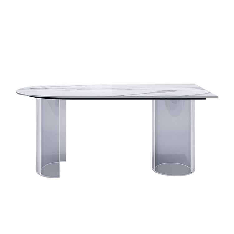 Sintered Stone Top Dining Table Modern White Table with Acrylic Double Pedestal Clearhalo 'Dining Tables & Seating' 'Dining Tables' 'dining_table' 'furn' 'furn_dining_table' 'Furniture' 'furniture_dining_table' 'Kitchen & Dining Furniture' 'kitchen' 'kitchen_dining_table' 1200x1200_98af7969-3351-432c-b868-e13535e47ae0
