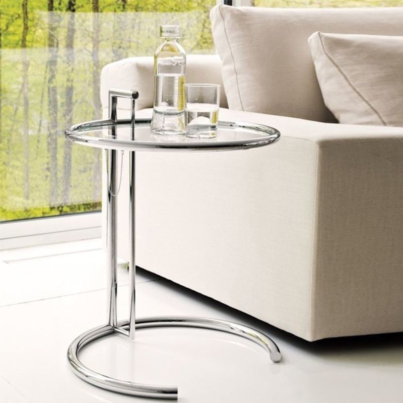 Contemporary Round End Table Glass Living Room Metal Abstract Side Table