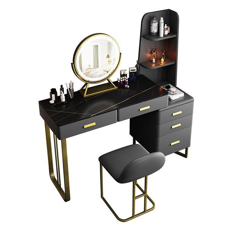 5 Drawers Makeup Table Desk Vanity Stone Top Vanity Table in Black