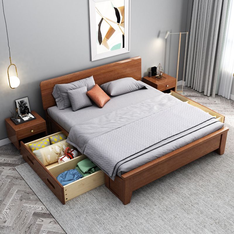 Queen Bed 43.3 Inch High Walnut Panel Bed in Brone with 4 Legs Clearhalo 'Bedroom Furniture' 'Beds' 'furn' 'furn_beds' 'Furniture' 1200x1200_98b61d59-3b4a-4f6e-8a2c-5ce0db9aca38