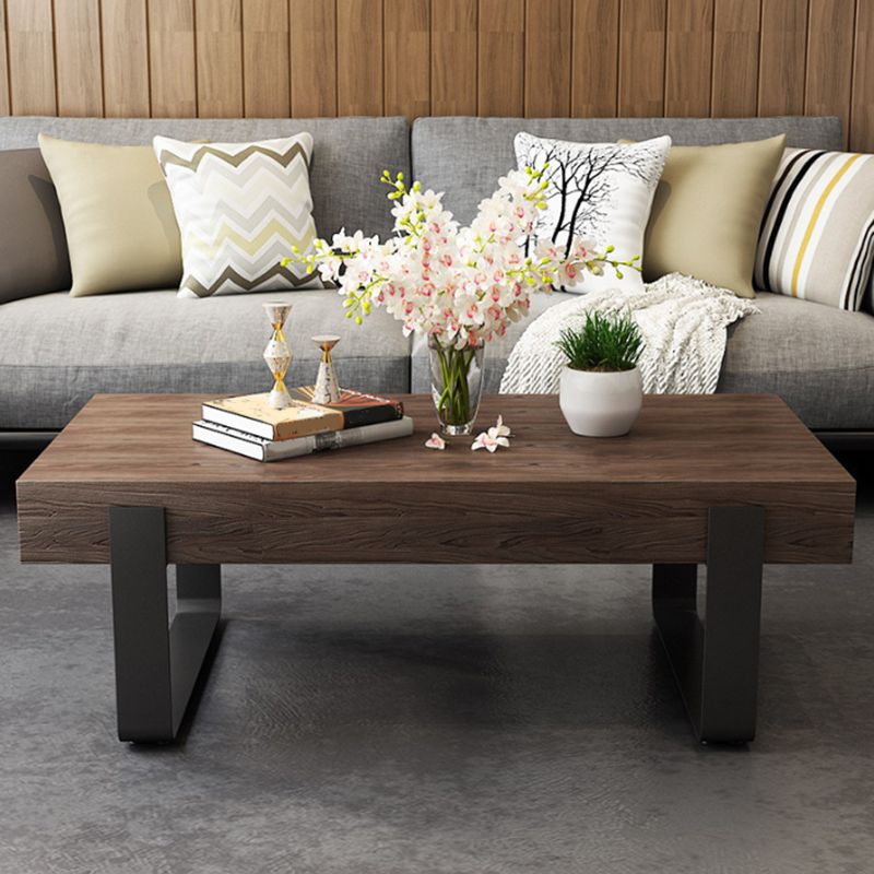 Solid Wood Sled Coffee Cocktail Table in Brown of 17.7" High
