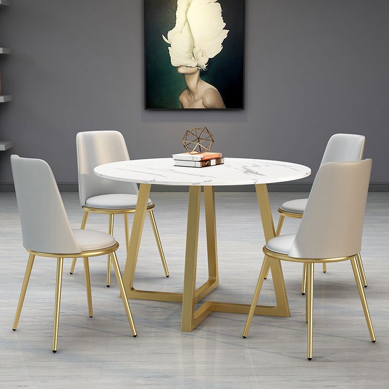 Nordic Sintered Stone Dining Room Set Standard Height with Double Pedestal Base Dining Set Clearhalo 'Dining Room Sets' 'Dining Tables & Seating' 'dining_room_set' 'furn' 'furn_dining_room_set' 'Furniture' 'furniture_dining_room_set' 'Kitchen & Dining Furniture' 'kitchen&dining_furn' 'kitchen' 1200x1200_98ba1283-f724-4882-a36b-032fbda67b26