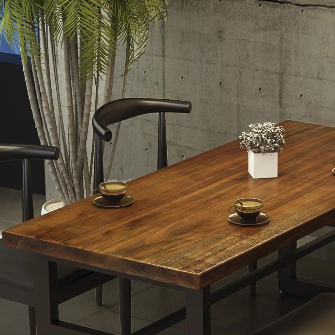 Industrial Style Wood Dining Table Rectangle Dining Table with Metal Base