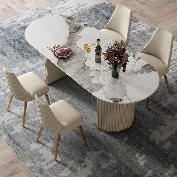 Glam Sintered Stone Top Dining Table Standard Kitchen Dining Table with Double Pedestal Bases Clearhalo ' dining_table' 'Dining Tables & Seating' 'Dining Tables' 'furn' 'furn_dining_table' 'Furniture' 'furniture_dining_table' 'Kitchen & Dining Furniture' 'kitchen&dining_furn' 'kitchen' 'kitchen_dining_table' 1200x1200_98ba677d-3dc1-48d1-924d-ecf512b1e792