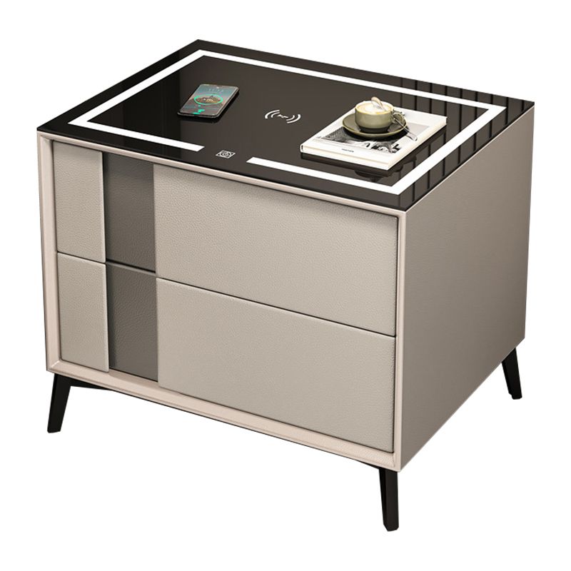 Glas und Holz Nachttisch moderner minimalistischer Nachttisch mit Schubladen