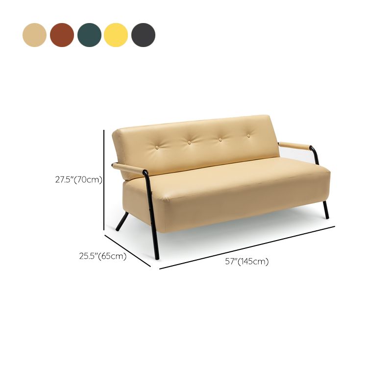 Faux Leather Sofa 27.55" High Mid Century Modern Recessed Arm Sofa