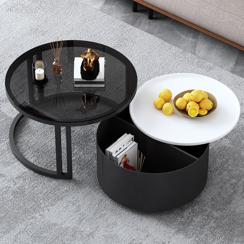 Modern Style Wooden&tempered Glass Top Circular Nested Coffee Table Clearhalo 'Coffee & Accent Tables' 'Coffee Tables' 'coffee_tables' 'furn' 'furn_coffee_tables' 'Furniture' 'furniture_coffee_tables' 'Living Room Furniture' 1200x1200_98c272fb-0cef-4b51-ad1f-0342965ffc4e