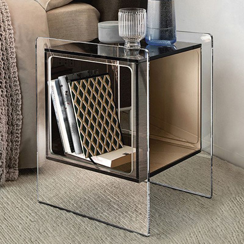 Modernistic Plastic Rectangular End Table Double Tier Corner Table with Storage Clearhalo 'Coffee & Accent Tables' 'End & Side Tables' 'end_side_tables' 'furn' 'furn_end_side_tables' 'Furniture' 'Living Room Furniture' 1200x1200_98c480d3-7338-48af-9793-fd876011ef88