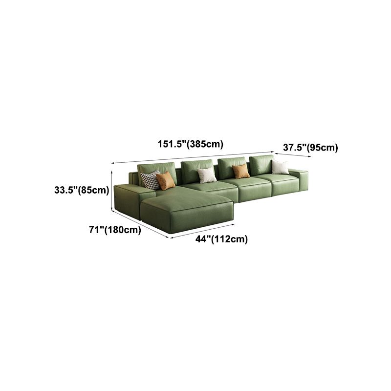 Square Arm 3/4-Seater Sofa & Chaise Green Faux Leather Sectional