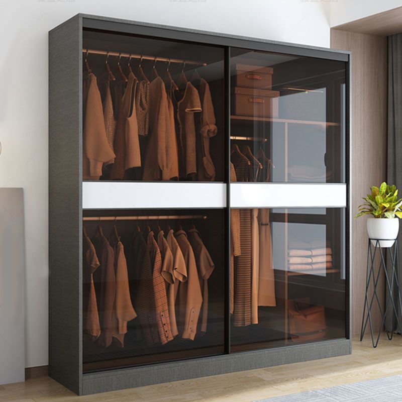 Armoire en verre de style moderne placard de garde-robe de couleur gris avec porte coulissante