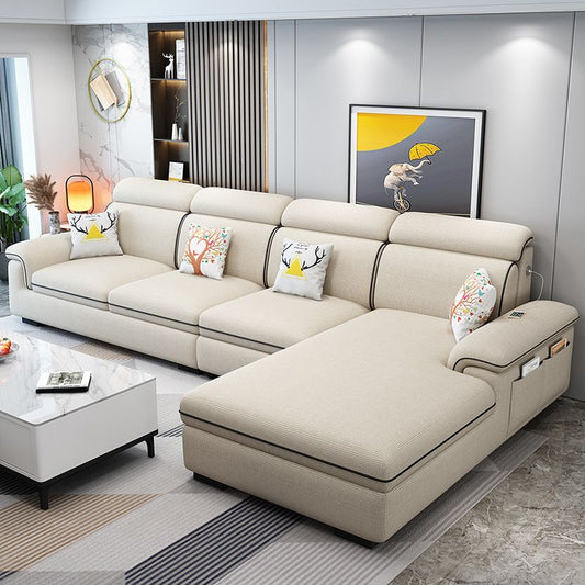 Scandinavian 4-Seater Sectional with Pillow Top Arm and Storage Clearhalo 'furn' 'furn_sectionals' 'Furniture' 'furniture_sectionals' 'Living Room Furniture' 'Sectionals' 1200x1200_98cd34ce-b12c-4322-8f0d-0fbf0f949b20