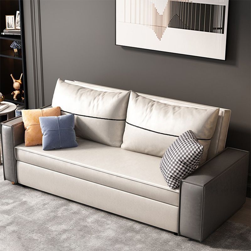 Cama de sofá de cuero de faux beige 35.43 "Sofá de durmiente plegable contemporáneo de ancho
