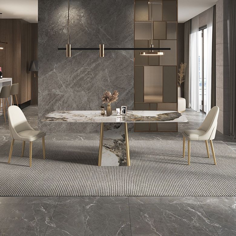 Contemporary Stone Dining Table Rectangle Table with Pedestal Base Clearhalo 'Dining Tables & Seating' 'Dining Tables' 'dining_table' 'furn' 'furn_dining_table' 'Furniture' 'Kitchen & Dining Furniture' 1200x1200_98cfaa96-52f7-437c-aeec-bf72e6cabb2c