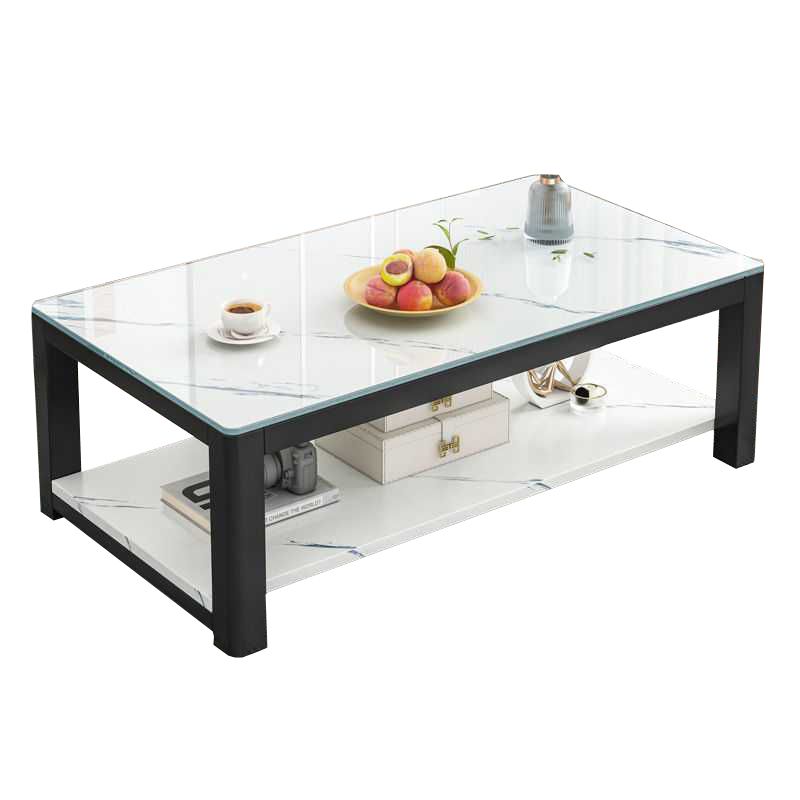 4 Legs Base Design Rectangular Glass/wood Table Modern Style Coffee Table