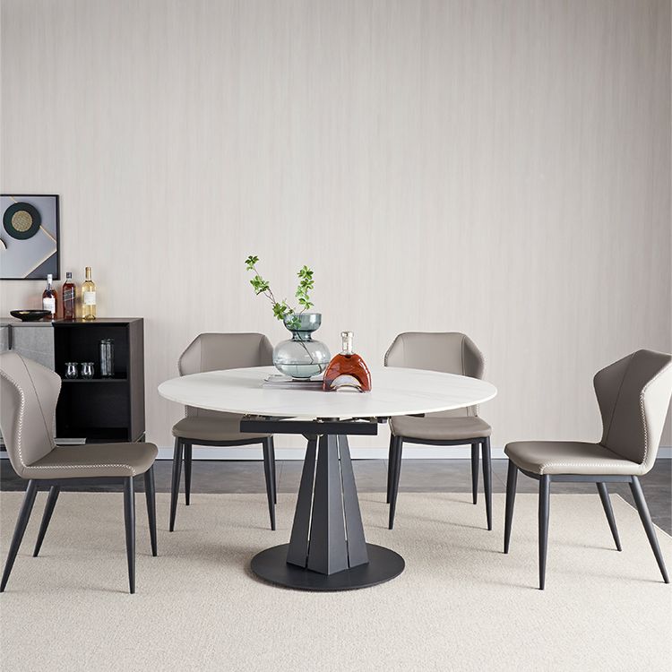 Extendable Round Dining Table Modern Sintered Stone Table with Metal Pedestal Base Clearhalo ' dining_table' 'Dining Tables & Seating' 'Dining Tables' 'furn' 'furn_dining_table' 'Furniture' 'furniture_dining_table' 'Kitchen & Dining Furniture' 'kitchen&dining_furn' 'kitchen' 'kitchen_dining_table' 1200x1200_98d2781e-a754-459c-ad70-1d9fbe52f865